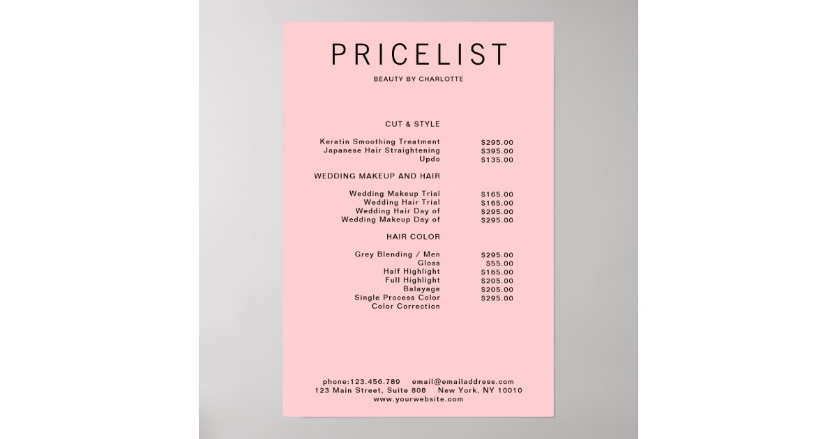 Modern, price list Poster Zazzle