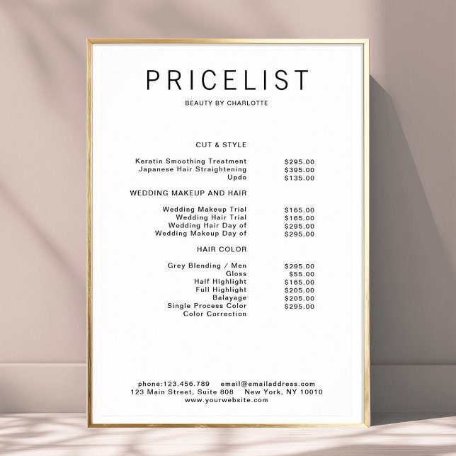 Modern,  price list Poster (Modern, price list Poster)