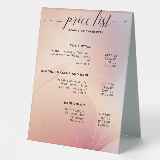 Modern, pricelist Sign (Front)