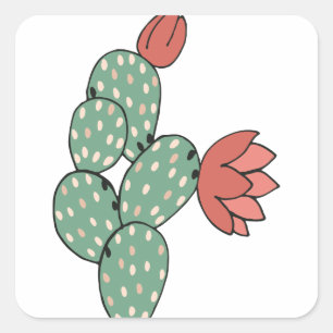 Modern Prickly Pear Cactus Square Sticker