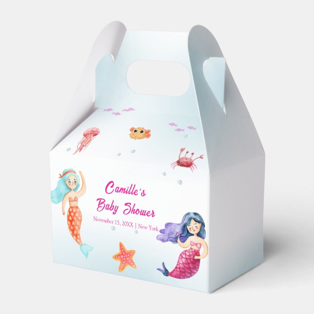 Modern Princess Mermaid Ocean Coral Baby Shower  Favour Box (Front Side)