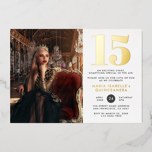 Modern Princess Photo Quinceañera Birthday Gold (Front)