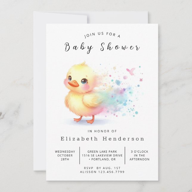 Modern Printable Duck Baby Shower Invitation (Front)