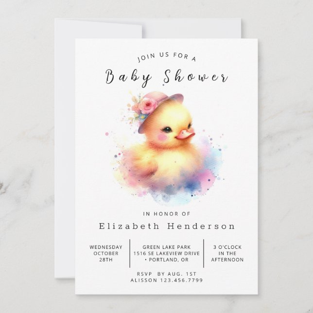 Modern Printable Duck Baby Shower Invitation (Front)