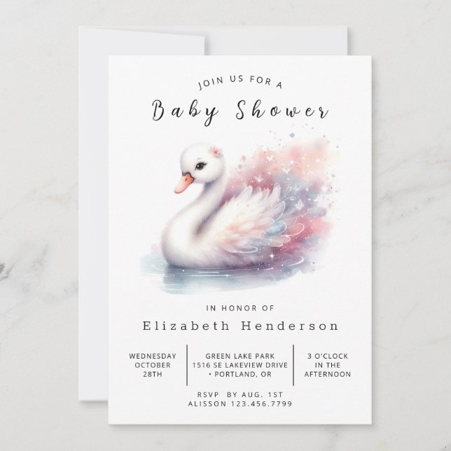 Modern Printable Swan Baby Shower Invitation (Front)