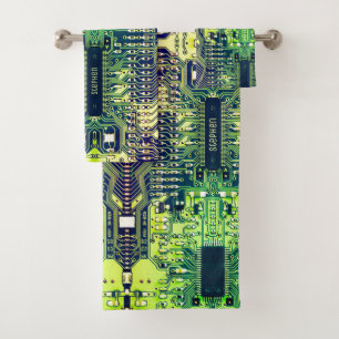 Modern Printed Circuit Board Design Add Name Geeky Bath Towel Set