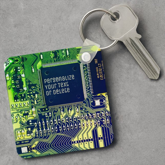 Modern Printed Circuit Board Design Add Name Geeky Key Ring (Creator Uploaded)