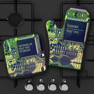 Modern Printed Circuit Board Design Add Name Geeky Oven Mitt & Pot Holder Set