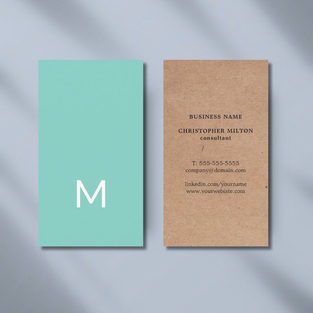 Modern Printed Kraft Blue White Monogram Business Card (Creator Uploaded)
