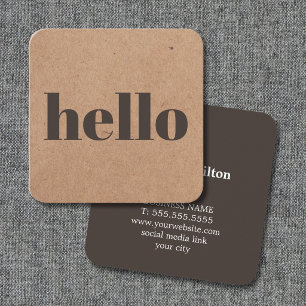 Modern Printed Kraft Brown Hello Consultant Square Business Card