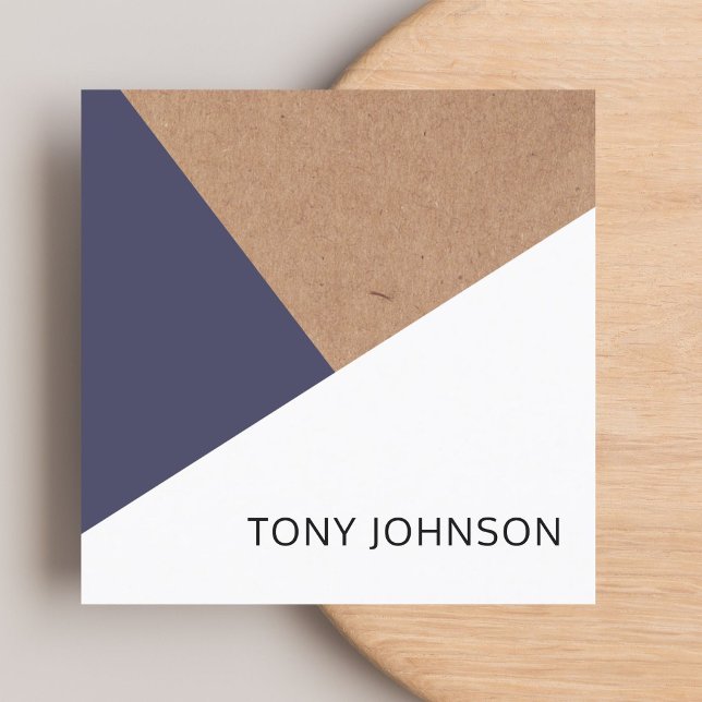 Modern Printed Kraft Dark Blue White Geometric Square Business Card (Creator Uploaded)