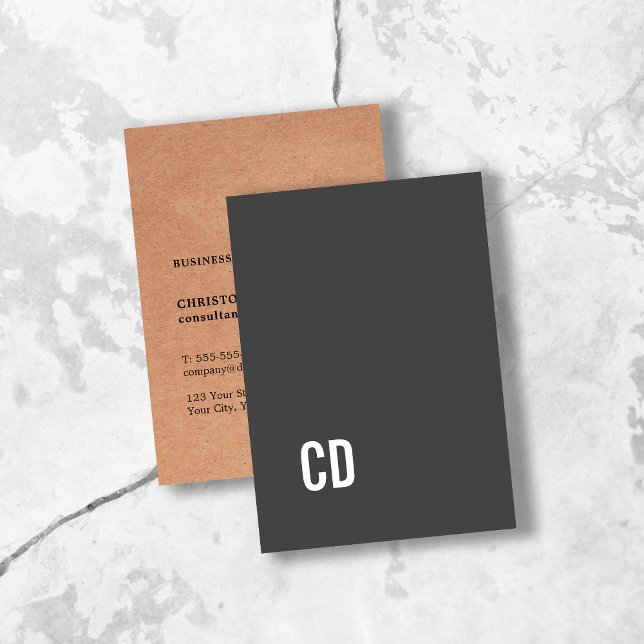 Modern Printed Kraft Grey White Monogram Business Card (Creator Uploaded)