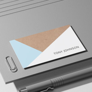 Modern Printed Kraft Paper Blue White Geometric Business Card