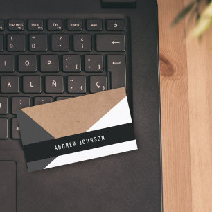 Modern Printed Kraft Paper Grey White Geometric Business Card