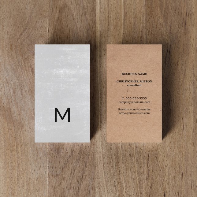 Modern Printed Kraft Texture Grey Bold Monogram Business Card (Creator Uploaded)