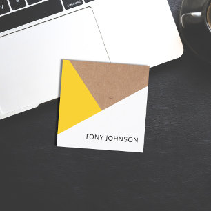 Modern Printed Kraft Yellow White Geometric Square Business Card