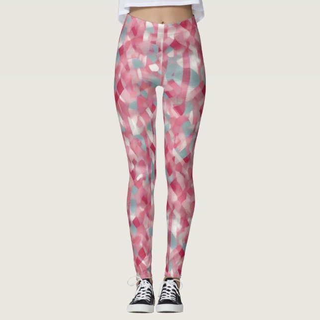 Modern printed pink womans  leggings (Front)