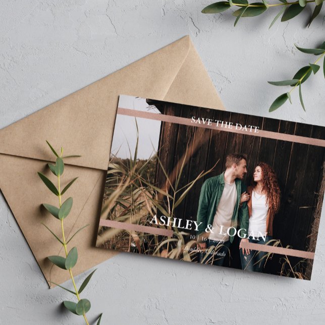 Modern Printed Rose Gold Wedding Save the Date (Creator Uploaded)