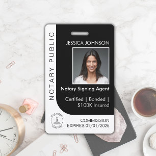 Modern Pro Black & White Custom Notary Photo ID ID Badge