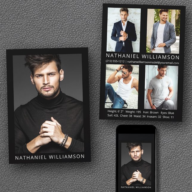 Modern Pro Model 5 Photo Comp Card (Customize to change background color, text size or text style. Available for prints and download.)