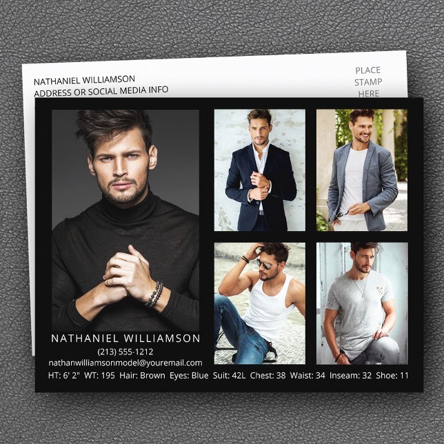 Modern Pro Model 5 Photo Comp Card Postcard (Customize to add more text to back of postcard.)