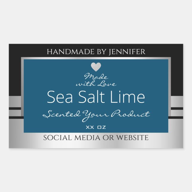 Modern Product Packaging Labels Black Silver Blue  (Front)