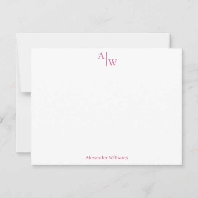 Modern Professional 2 Monogram Girly Hot Pink Card (Front)