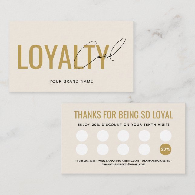 Modern professional beige gold customer loyalty card (Front/Back)