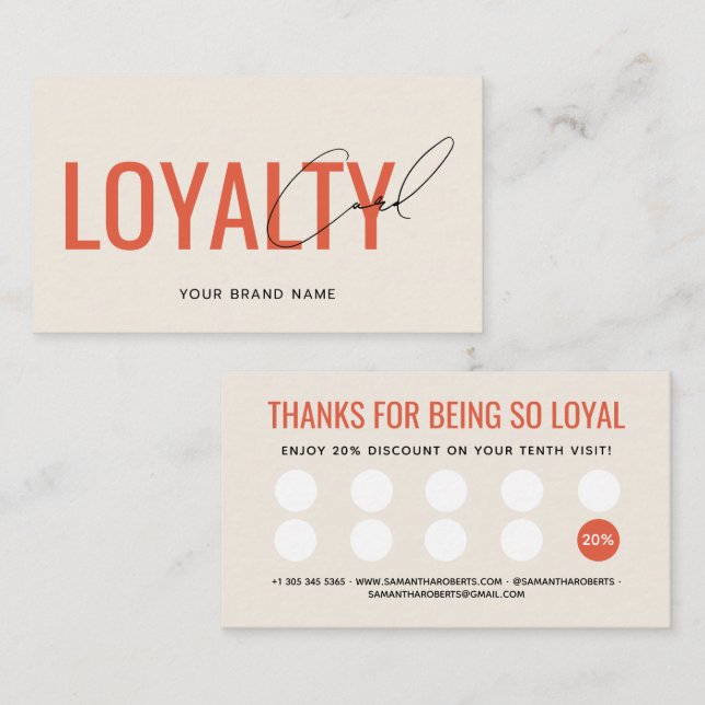 Modern professional beige orange customer loyalty card (Front/Back)