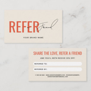 Modern professional beige orange refer a friend referral card
