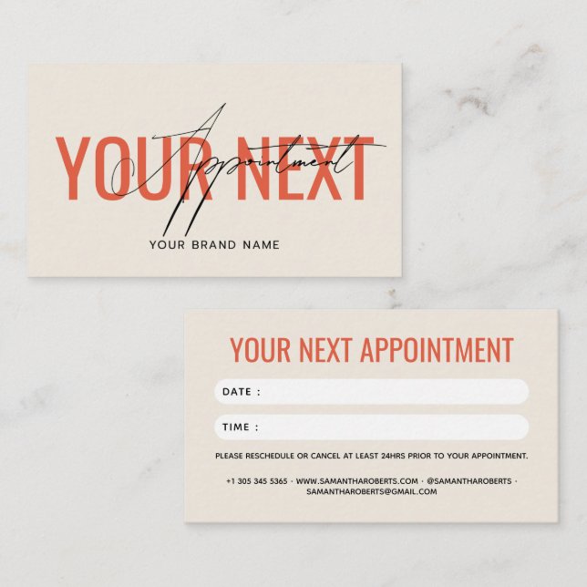 Modern professional beige orange your next appointment card (Front/Back)