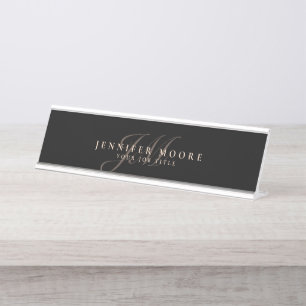 Modern Professional Black and Gold Monogrammed Desk Name Plate