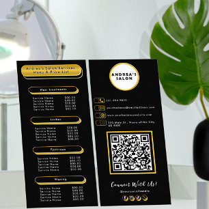 Modern Professional Black and Gold Salon Services Rack Card