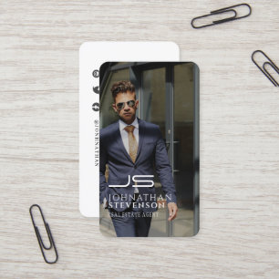 Modern Professional Black and White Photo Monogram Business Card