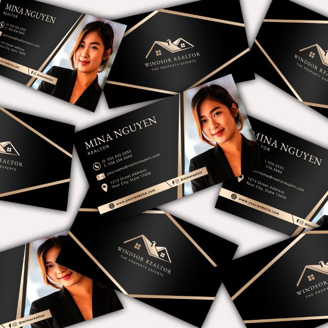 Modern Professional Black & Beige Realtor Photo Business Card (Creator Uploaded)