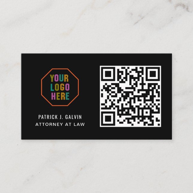 Modern Professional Black Business Logo,QR Code Business Card (Front)