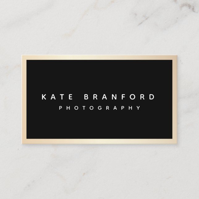Modern  Professional Black Gold Border Business Card (Front)