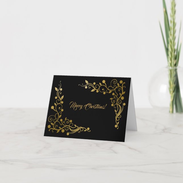 Modern Professional Black & Gold Christmas Card (Front)