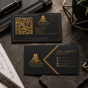 Modern Professional Black Gold Construction Business Card