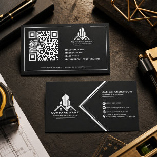 Modern Professional Black Gold Construction Business Card