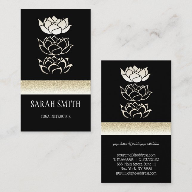 Modern professional black gold lotus business card (Front/Back)