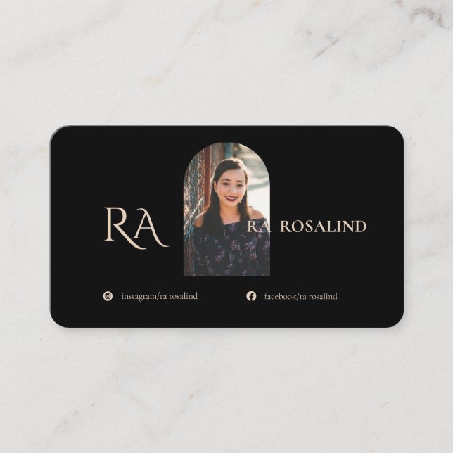 Modern Professional Black Gold Monogram Photo Business Card (Front)