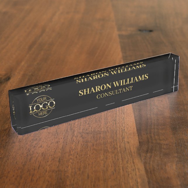 Modern Professional Black Gold Office Title Nameplate (Side)