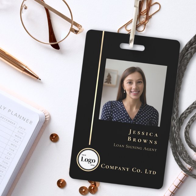 Modern Professional Black Gold Photo Logo QR code ID Badge (Creator Uploaded)