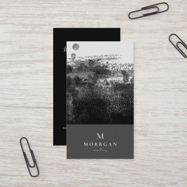 Modern Professional Black Grey Monogrammed Business Card (Front/Back In Situ)