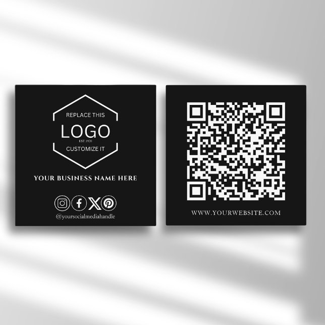 Modern Professional Black Logo QR Code  Square Business Card (Creator Uploaded)