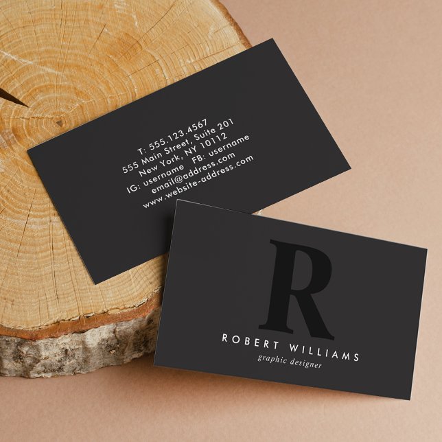 Modern Professional Black Monogram Initial Business Card (Creator Uploaded)