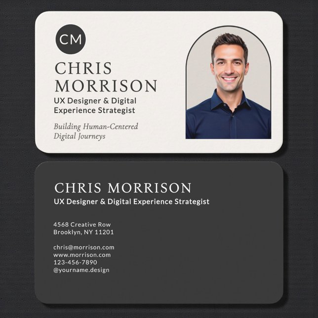 Modern Professional Black Photo Monogram Business Card (Creator Uploaded)