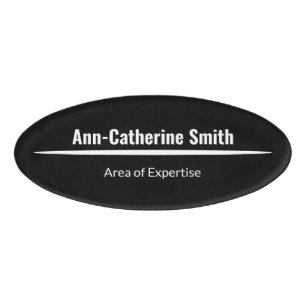 Modern Professional Black White Expertise Oval Name Tag