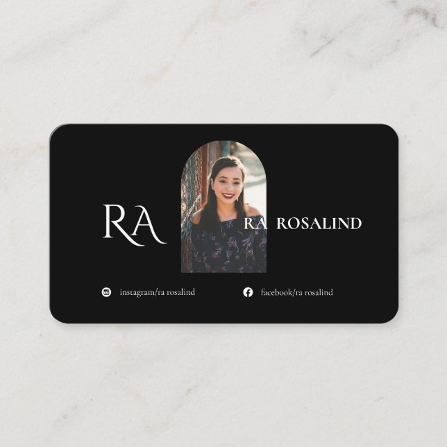 Modern Professional Black White Monogram Photo Business Card (Front)